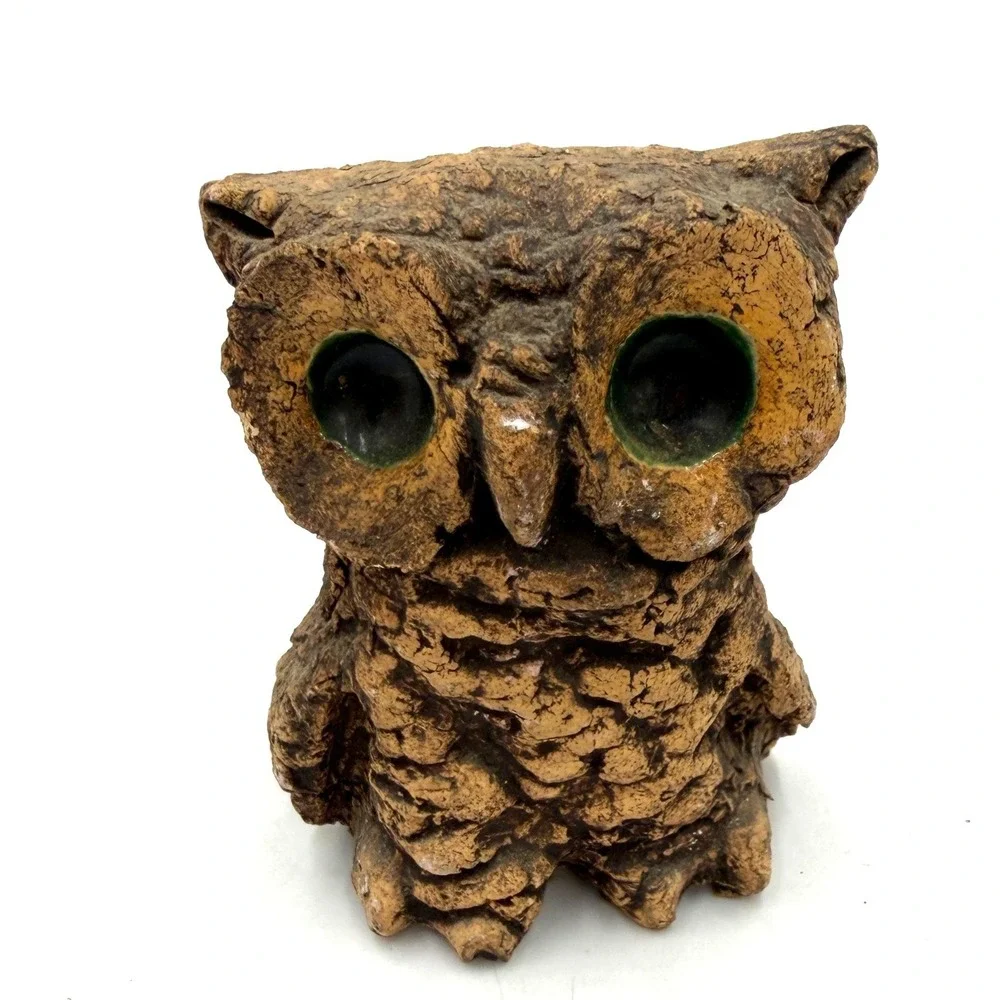 Brutalist Owl Figurine Small Brown 1970s